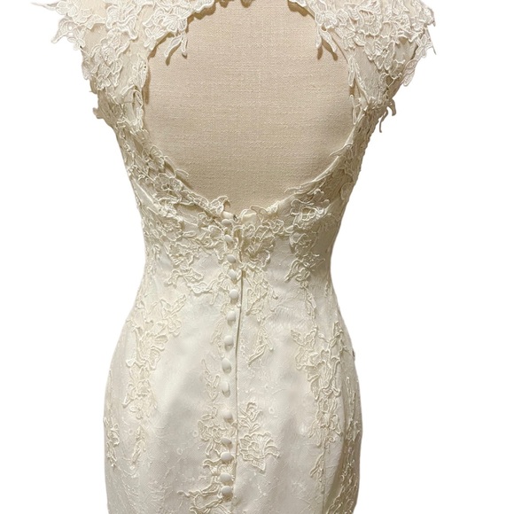 Romantic Elegant Wedding Dress French Lace  Open Back off-white Sz S - Picture 8 of 10